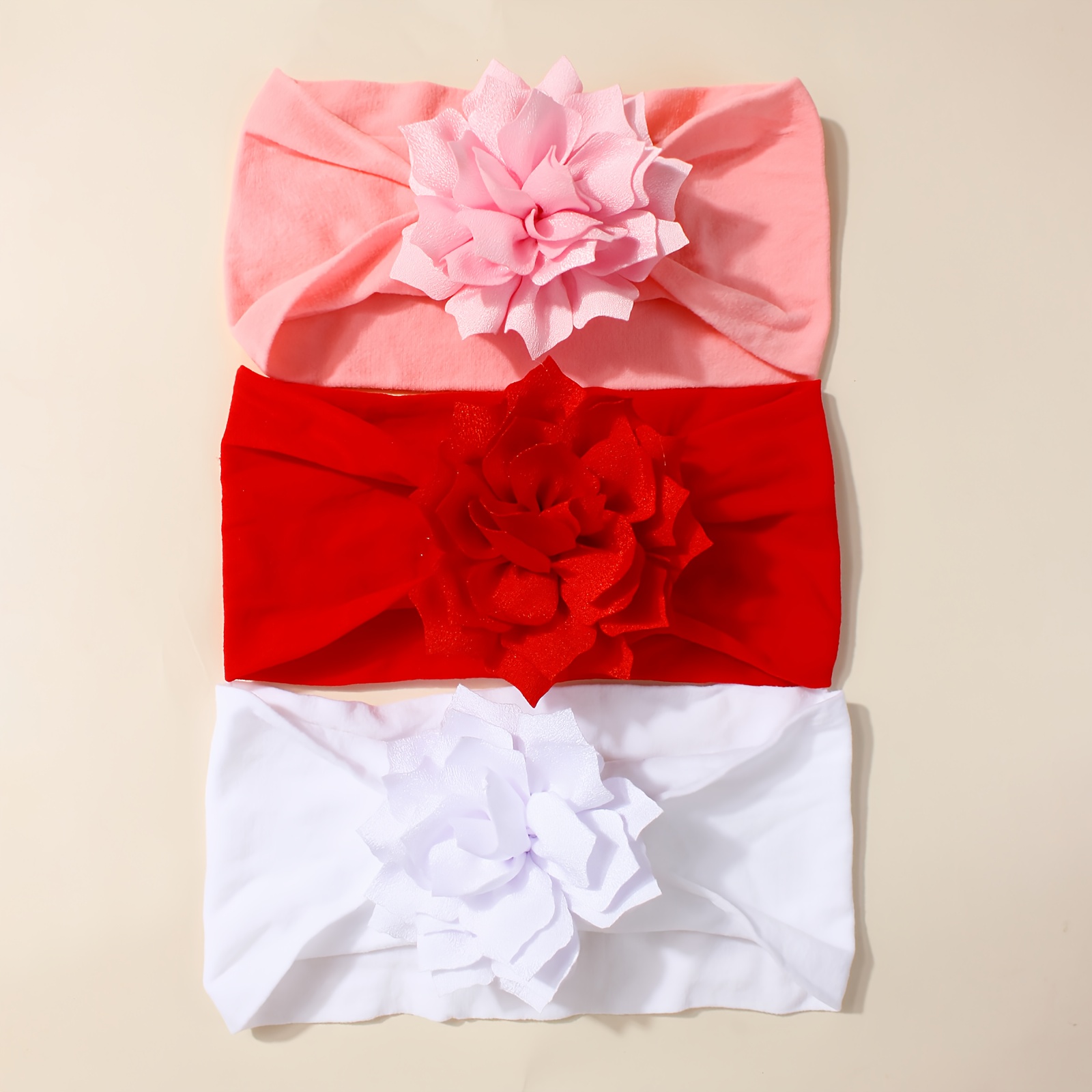 3 Piezas de Diademas Elásticas para Bebé, Color Sólido con Flores, Accesorios de Pelo Cómodos y Lindos, Regalo de…: retailer-supplied image