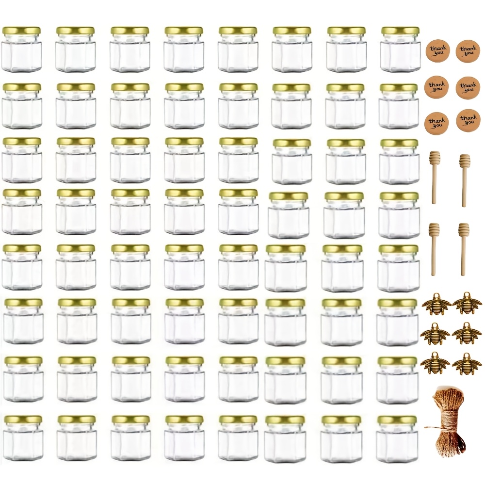 Mini Glass Honey Jars With & Golden Lid - Bee-themed Wedding Favors, Party Favors Suitable For Weddings, Showers, Birthdays - Bee Pendants & Golden Ribbons For Honey Pot Centerpiece, Table Decor