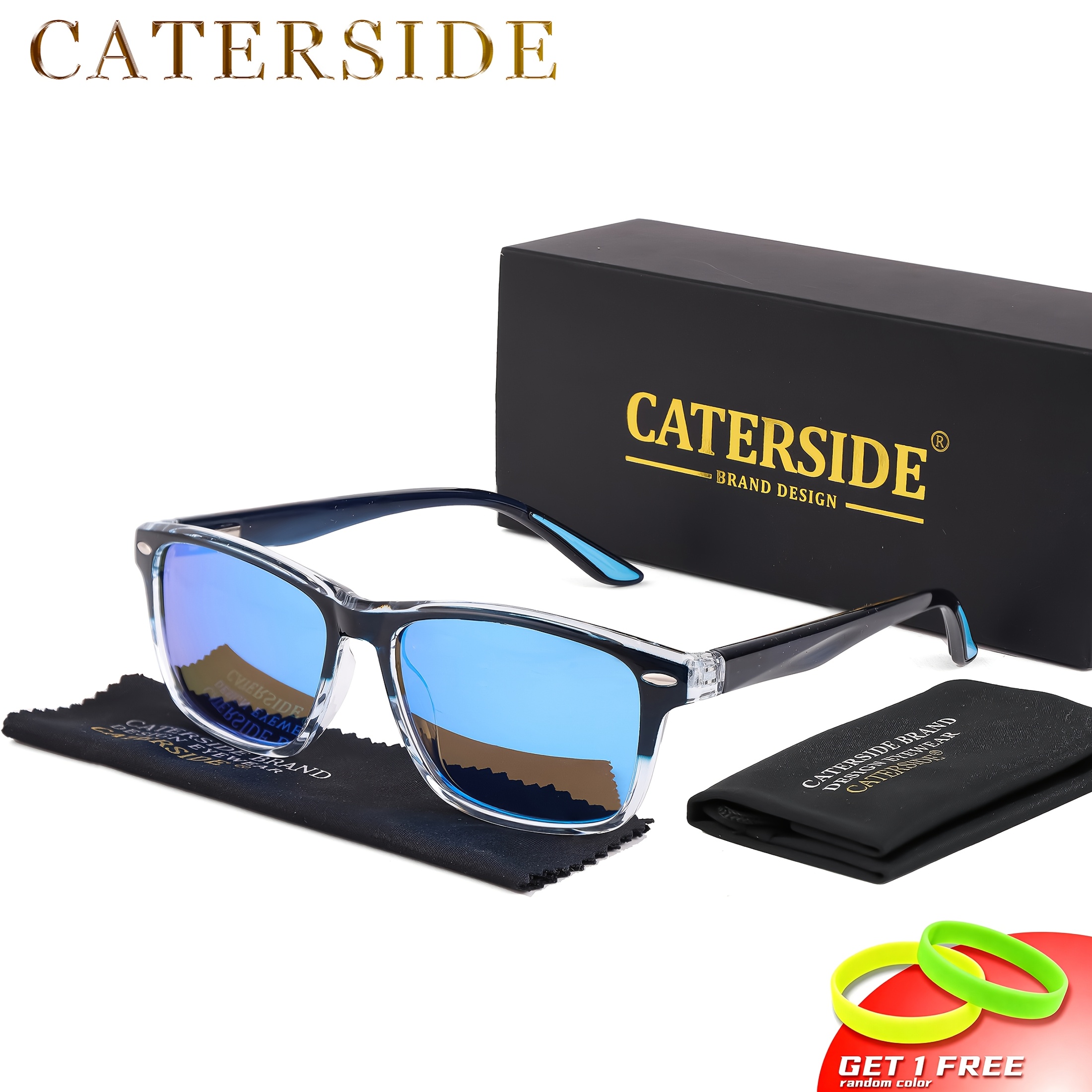 Caterside Men' & Women' Polarized Square Fashion Glasses With Tr90 Frame & Tac Lens, Glare, Spring Hinges, Case Suitable For Fishing, Beach, Outdoor, Driving, Computer Use - Professional Eyewear Gifts
