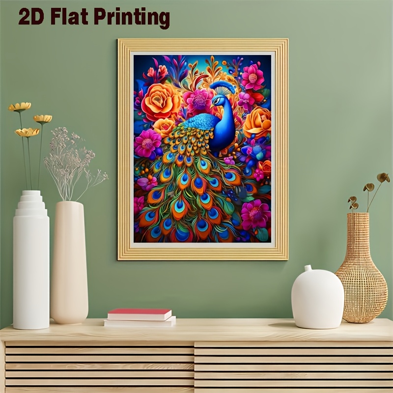 Image of 1pc Beautiful Peacock In Flowers Diamond Painting Kit, Adult Diy Round//frameless/, Exquisite Decorative Painting/wall Hanging For Room, Bedroom, Study, And Other Indoor Spaces, Craft Gift For