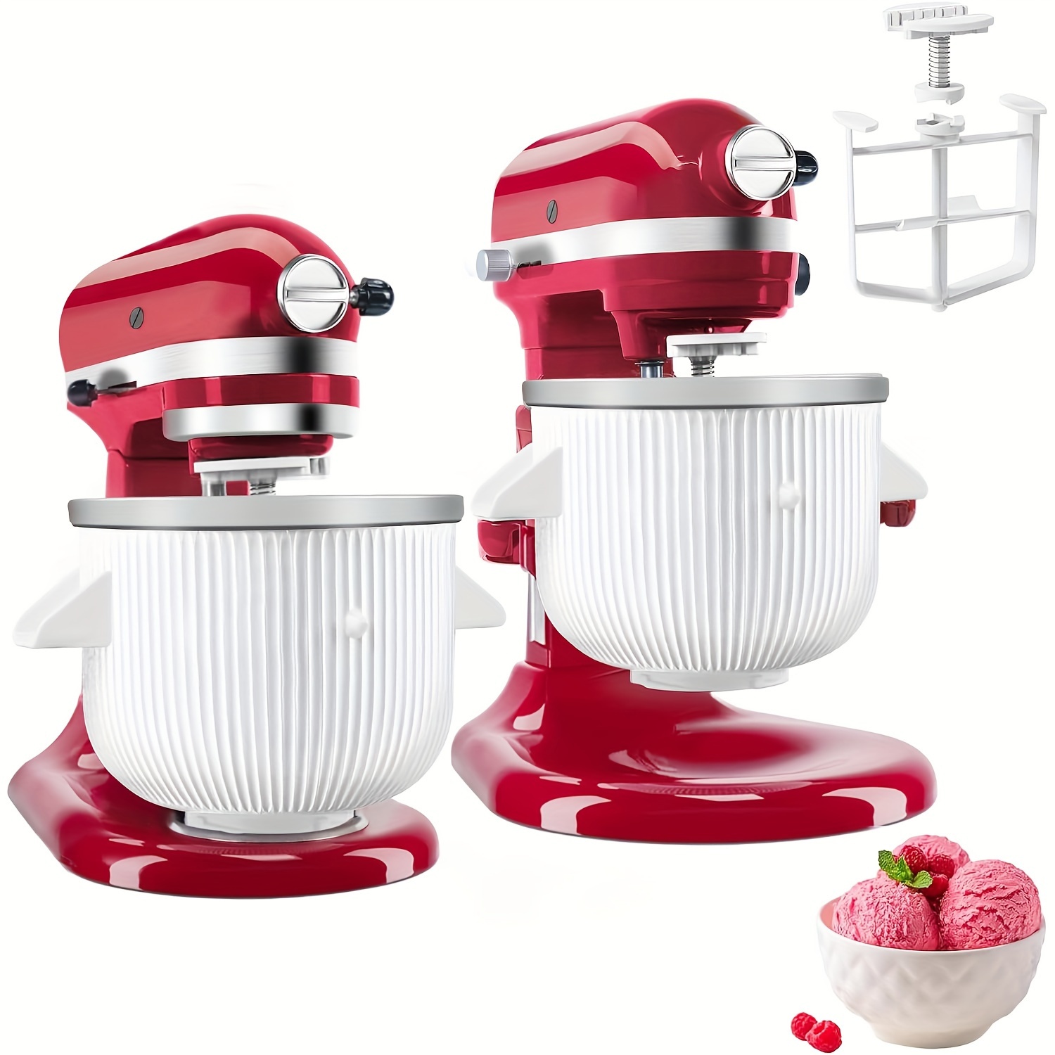 

Ice Cream Maker Attachment For Kitchenaid Mixers, Fits Kitchenaid 4.5/5qt & 6qt Stand Mixers, Ice Cream & Sorbet Gelato Maker For Kitchenaid, 2 Quart, White (machine/mixer Not Included)