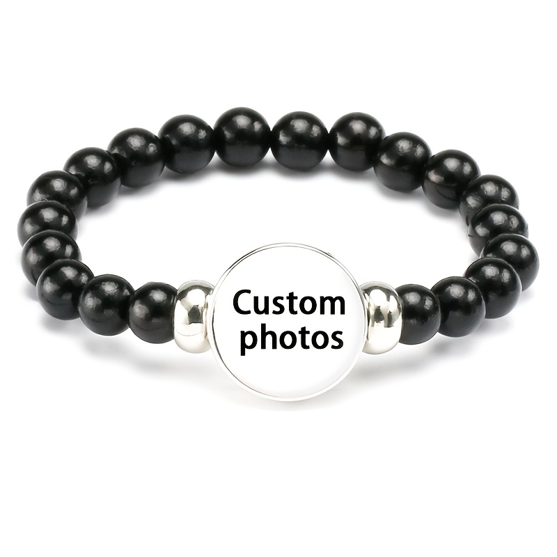 TEMU 1pc Black Plastic Bead Material, Customizable With Any Image, Self- Family, , , Couple Photos, , For Birthday Parties And Holidays