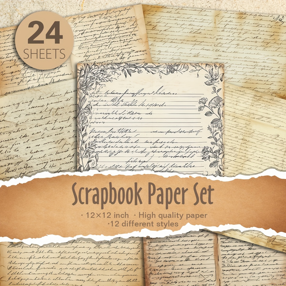 TEMU 12/24 Sheets 12"x12" Diy Paper, Gift Packaging Album Planner Decorative Paper, Aesthetic Decoration Craft Supplies, 12 Design Supplies Kit-retro