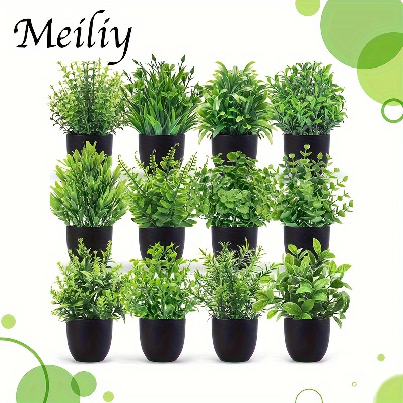 

4/6/12pcs, Artificial Mini Potted Fake Plants, Artificial Small Eucalyptus Plants, Farmhouse Decor Fake Plant For Office, Desk, Shelf, Bathroom, Summer Decor, Bedroom Decor, Back To Decor Supplies