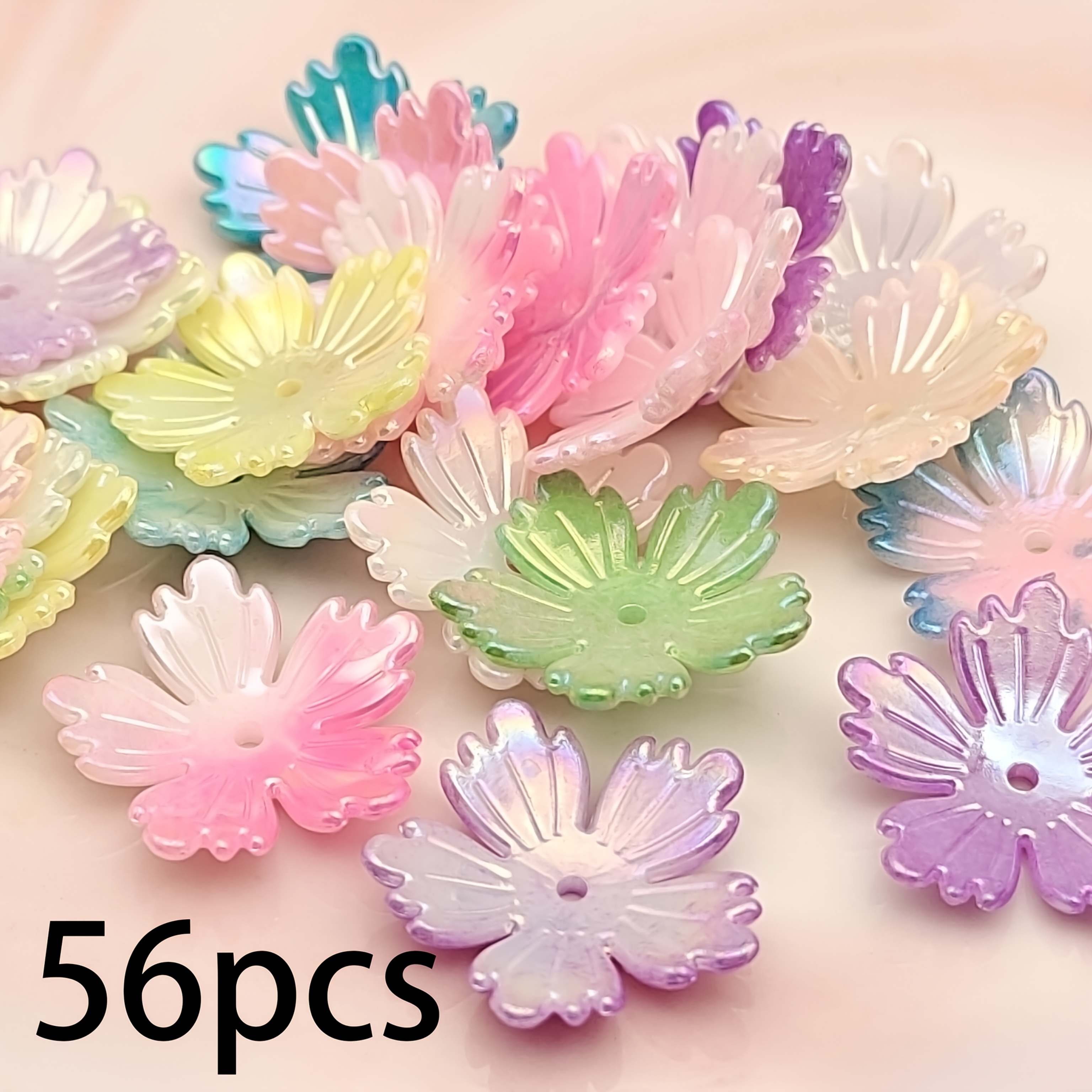 TEMU 56pcs Perles de fleurs colorées de 20 mm, perles de matériaux d'artisanat en acrylique, perles faites à , utilisées pour les ajouts de bijoux de