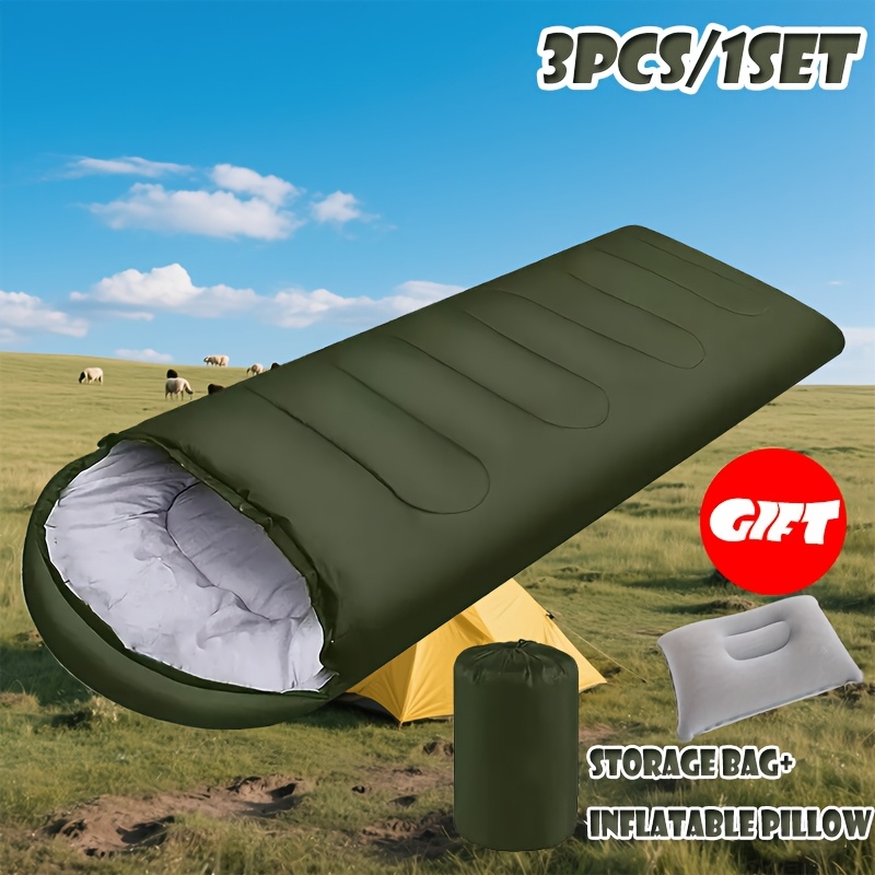 Ultralight Outdoor Warm Sleeping Bag - Compact Design for Camping, Hiking & Winter Adventures | Includes Travel Tote & Inflatable Pillow - Perfect Gift for Backpackers (Green, Red, Pink) - Christmas, Thanksgiving, New Year Deal, Camping Gear, Adventure Travel, Padded Comfort, Durable Polyester