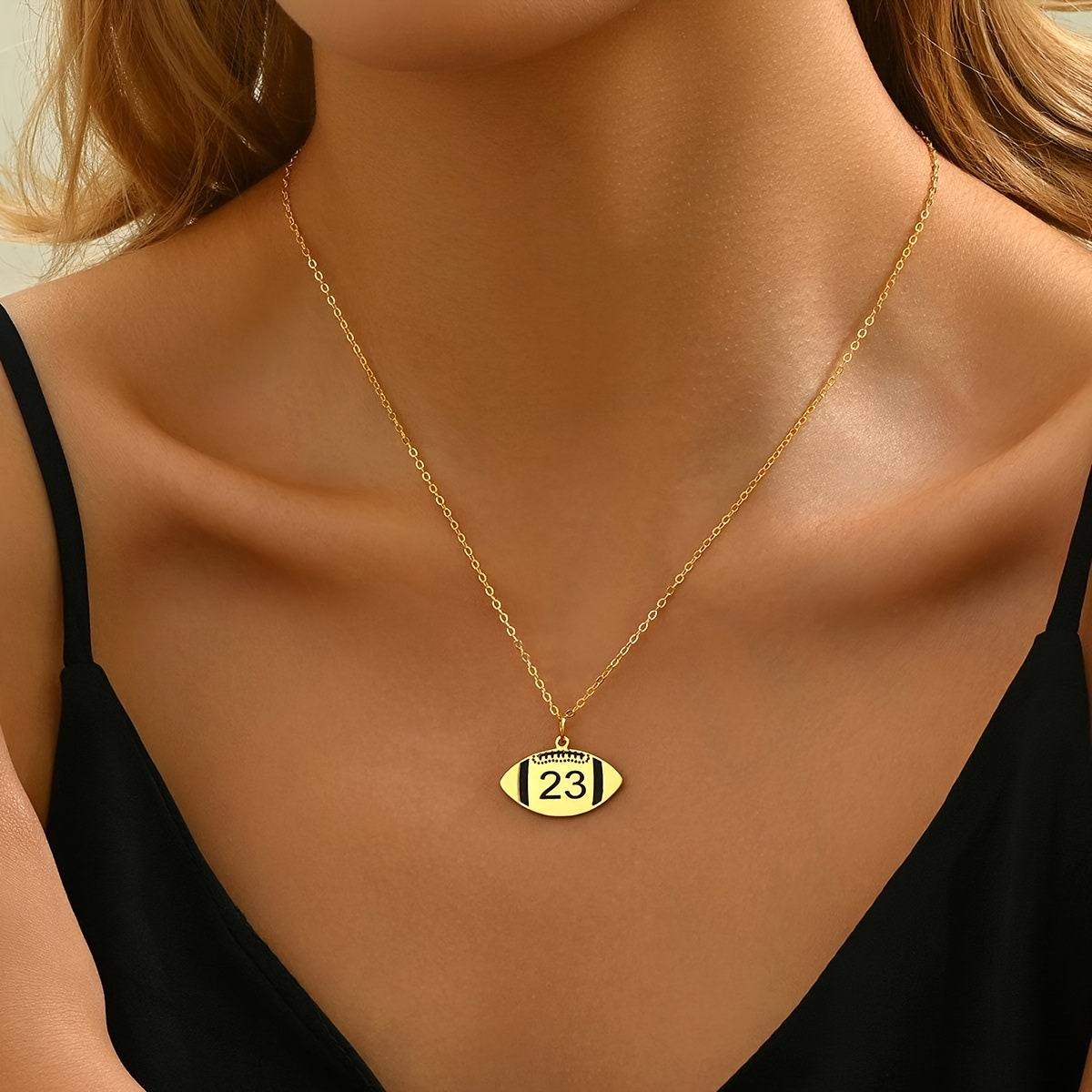 Women's Football Pendant Necklace, Custom Number, Casual Style
