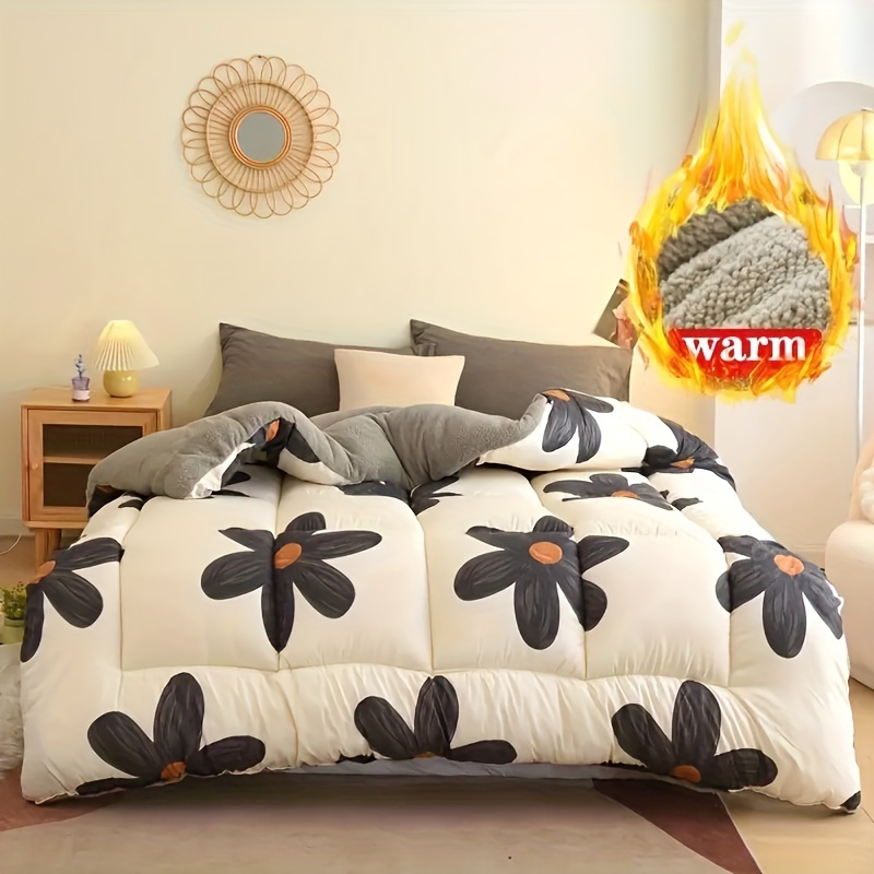 Image of Petal Print Fleece Winter Comforter Core, Skin-friendly And Soft, Warm And Comfortable ( 1pc Comforter Core Without Pillowcase), Suitable For Dormitory, Hotel, And Bedroom