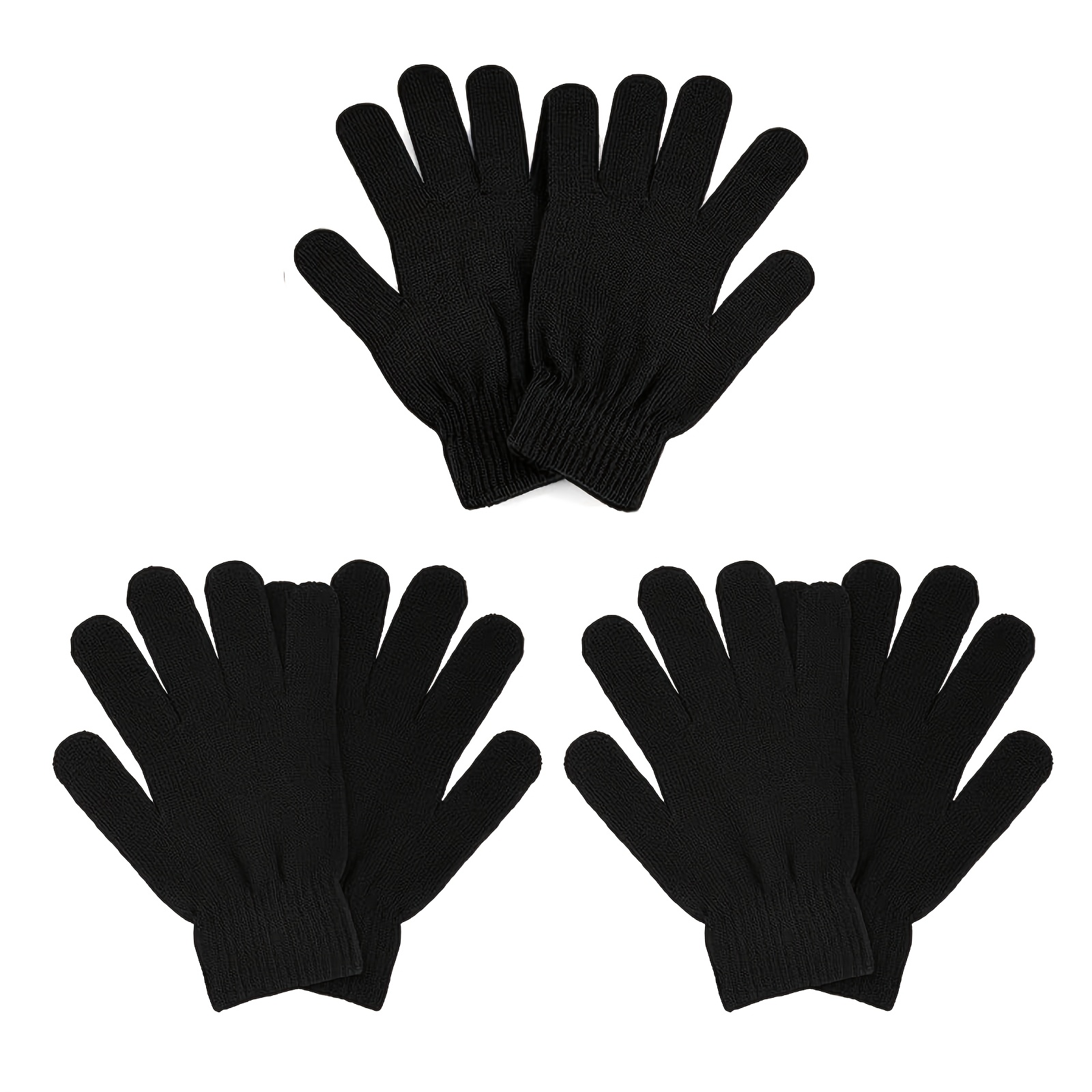 

3 Pairs Winter Gloves Adults Warm Stretchy Black Gloves Fits Most Men Women Knit Gloves