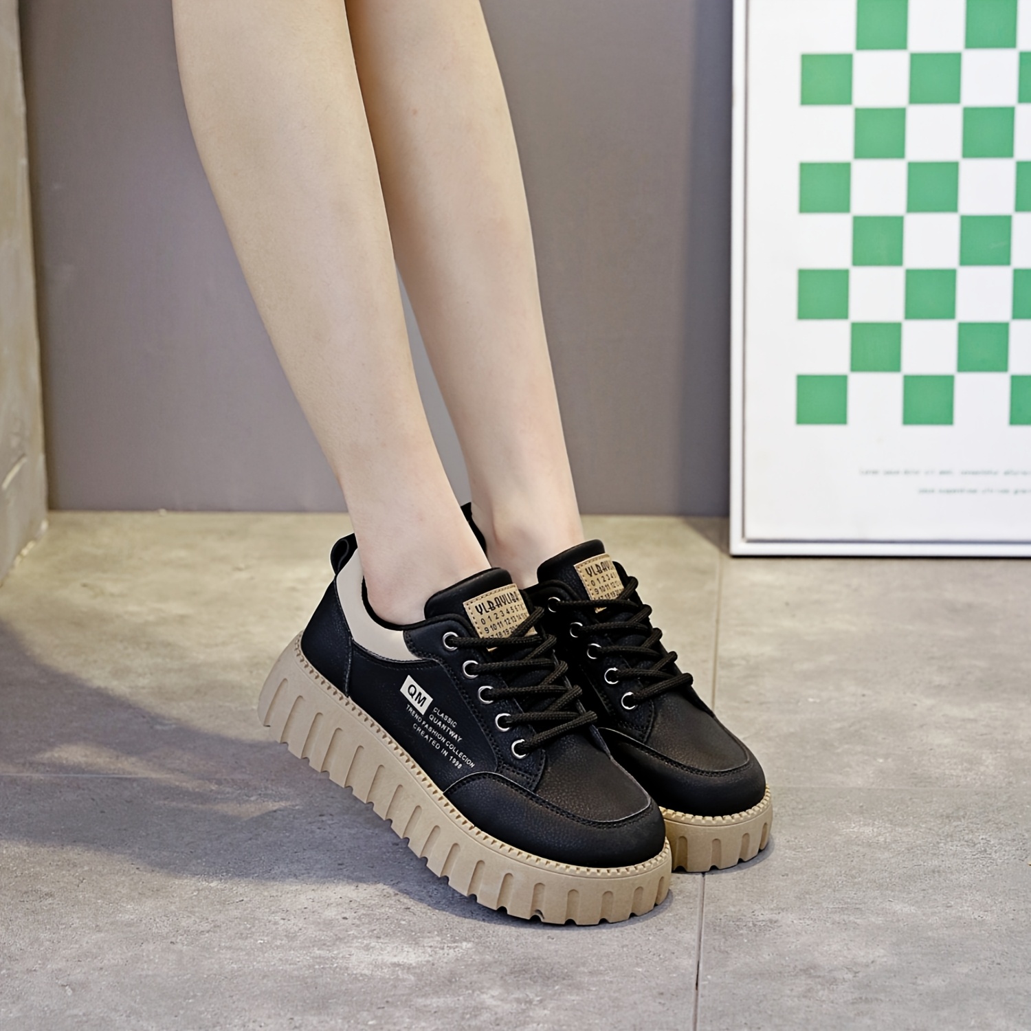 

Women's Casual Work Shoes, Low-top Lace-up Sneakers With Soles For Added Height.