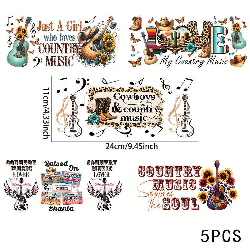TEMU 5 Sheets/set Music Waterproof Erasable Uv Dtf Transfer Paper Cup Sleeves Suitable For 16oz Glass Coffee Cups, Mugs, Ceramics, Computer Transfer