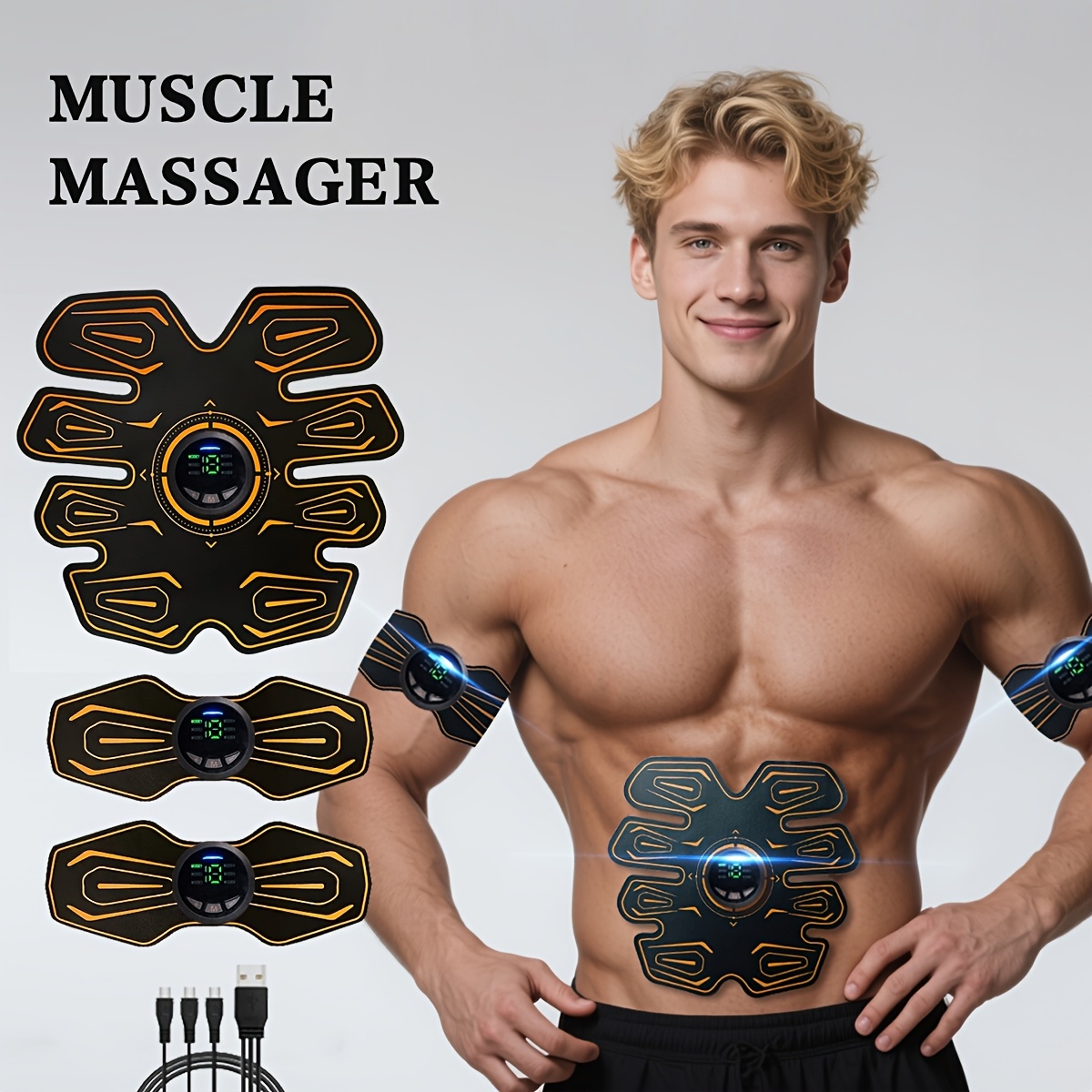 EMS muscle stimulator, fitness belt, abdominal massage belt, muscle stimulator with multi-mode adjustment and multi-intensity level adjustment, for home use, office relaxation and holiday gifts.