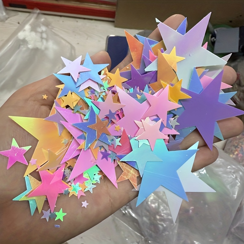 E-shop 50g Große Irisierende Glitzer-Pailletten - Gemischte Farben Sterne & Runde Metallische DIY-Bastelzubehör für Kleidungsdekoration, Nähen,