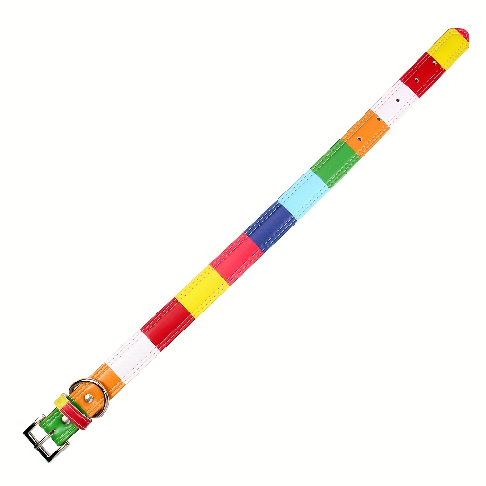 Customized Rainbow Checkered Pet Collar with Adjustable Safety Straps