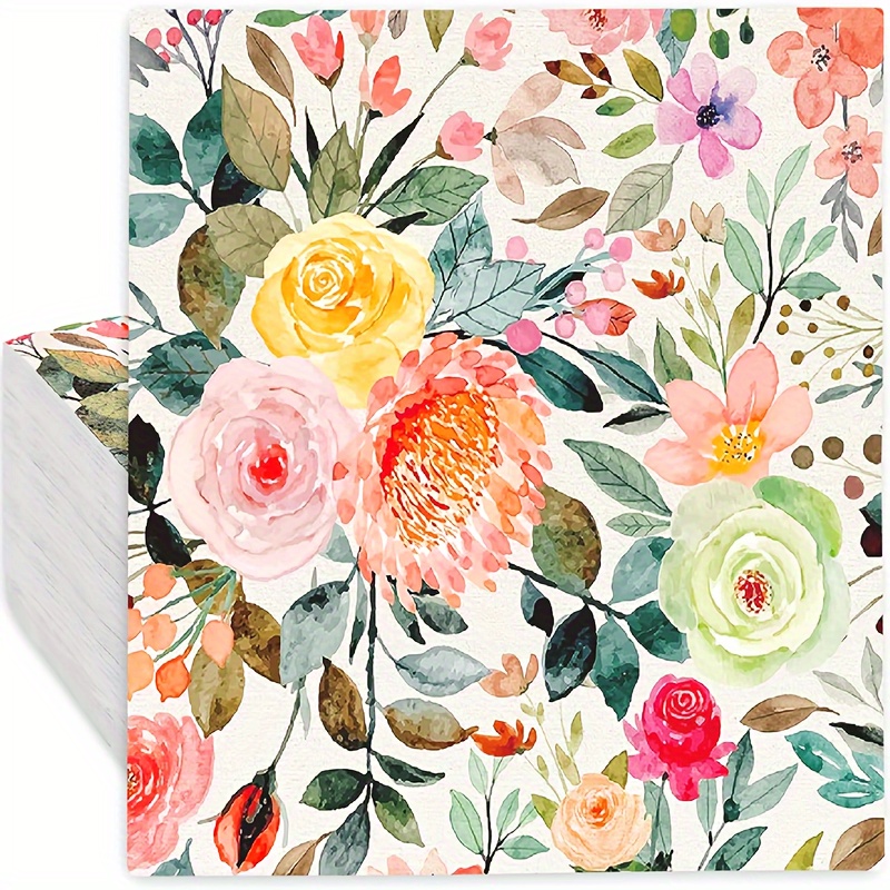 100 Floral Paper Napkns, 3 Ply Watercolor Dsposable Cocktal Napkns