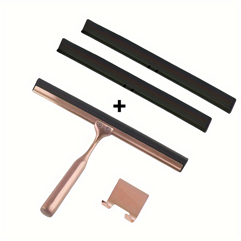 TEMU 1pc Rose Golden Squeegee With 2pcs Extra Replaceable Squeegee Strip, Hook - All-purpose Cleaner For Bathroom, Kitchen, Shower, Outdoor Windows,