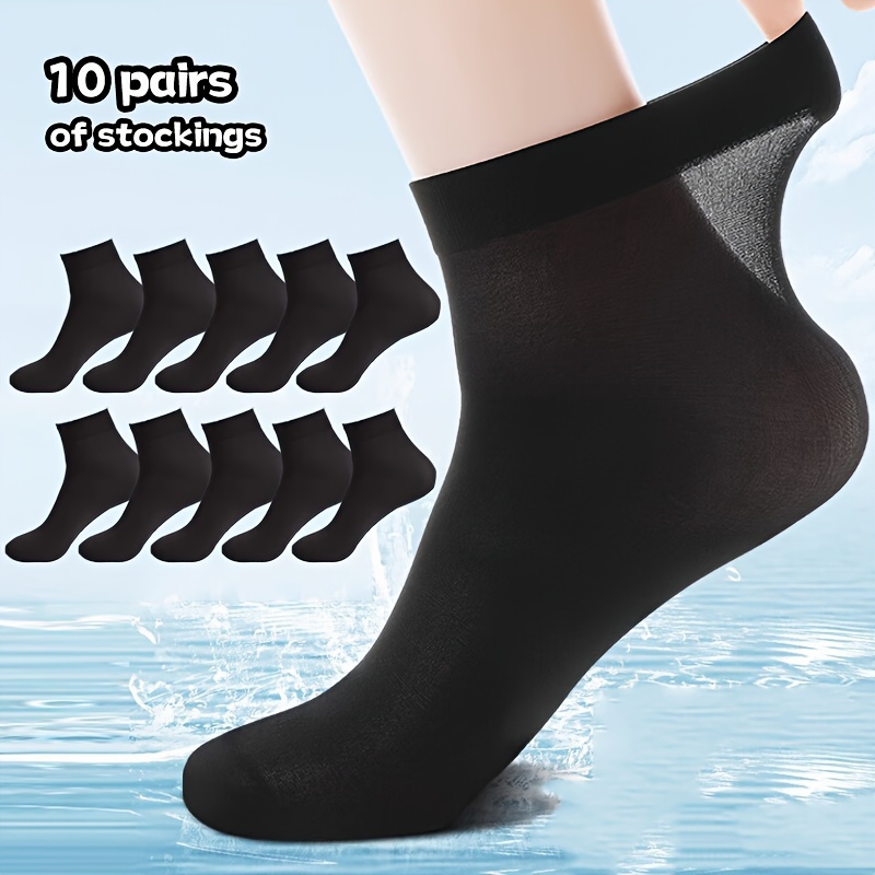 

10pcs Ultra-thin Breathable Black Socks - Couples, Business Casual & Summer Wear