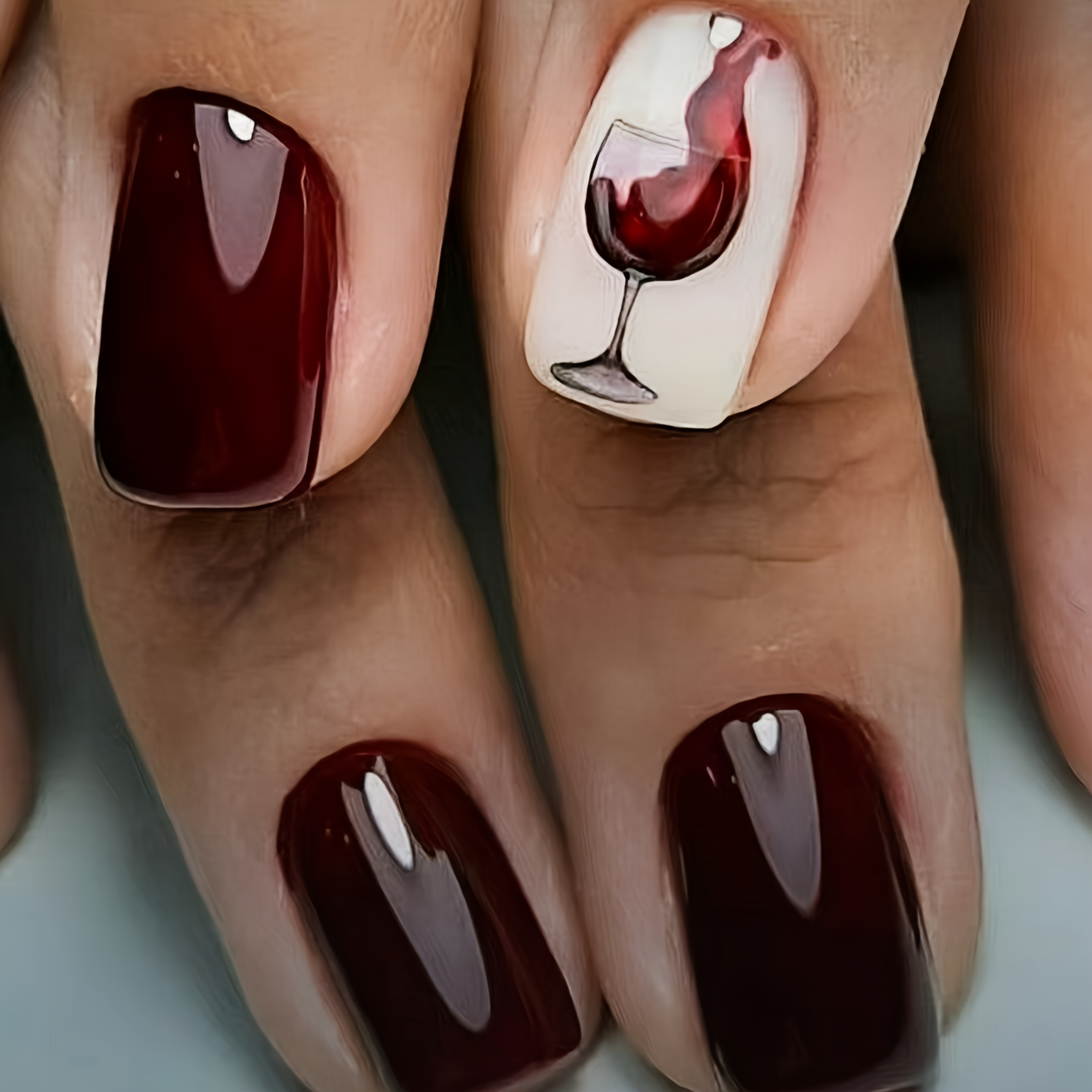 TEMU Lot de 24 faux ongles à presser pour nail art, motif verre à viné, style haut de gamme simple et élégant, brillants et amovibles, pour un ,