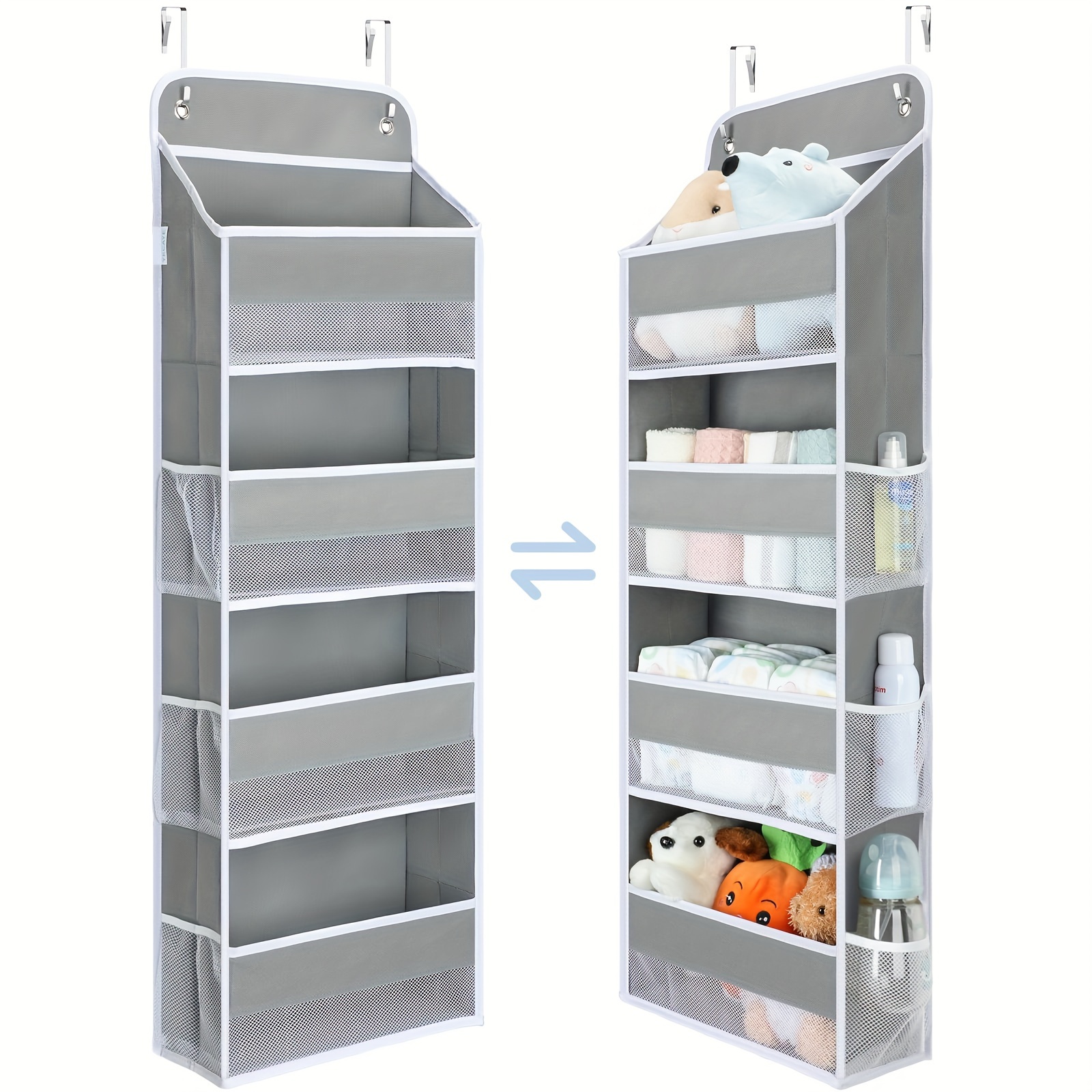 

Over The Door Organizer, 35.2lbs Load Stuffed Animal Storage Hanging, Swing-proof Bathroom Organizers And Storage With 4 Bins 6 Side Pockets For Nursery Newborn Baby Essential Stuff