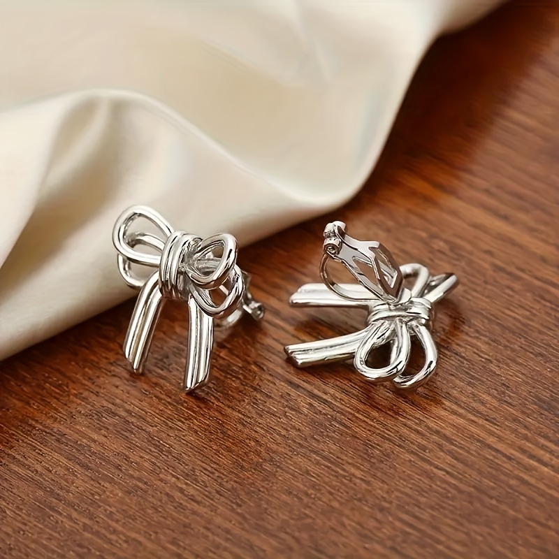 Image of 1 Pair Fashion Bow Clip-on Earrings - Unisex, Perfect For Parties, Christmas And Thanksgiving