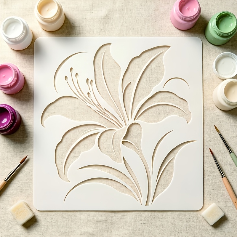 TEMU 1pc Premium Plant Lily Painting Template, Large Reusable Elegant Template, Suitable For Wall Art, Canvas, Fabric, Frames, And Home Decor Project