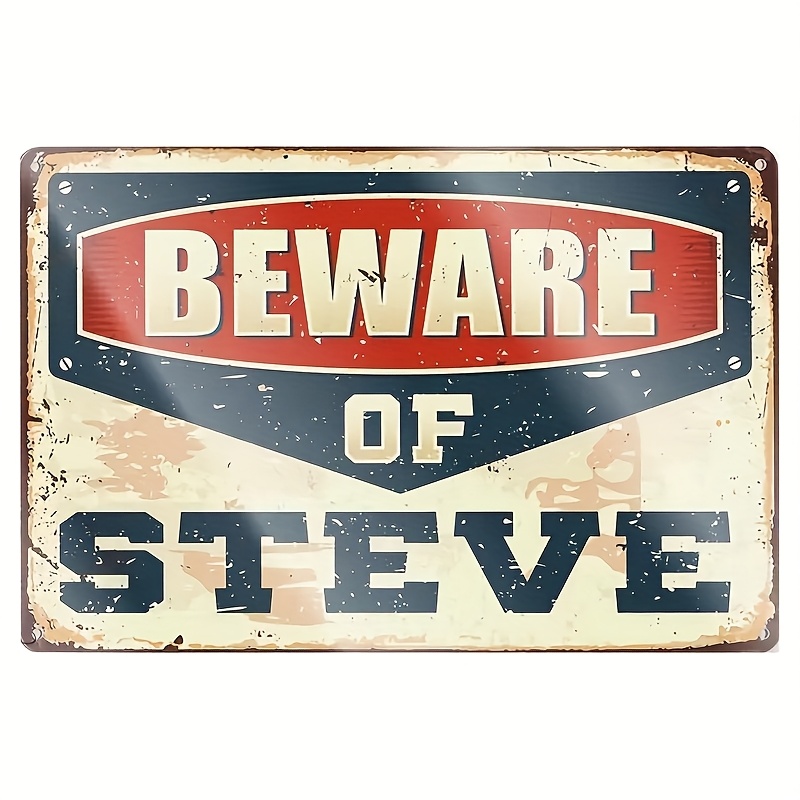 TEMU 1pc Vintage "beware Of " Metal Tin Sign Rustic Wall Decor With Distressed Finish, 30.48 X 20.32 Cm, Design For Home, Bedroom, Cafe, Bar, Or