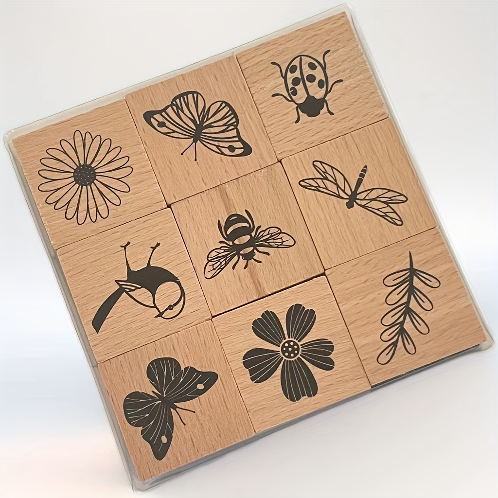 

9pcs/set, Insect Animal Wooden Stamp, Printed Insect And Other Pictures For Diy Craft, Diary And Craft Scrapbooking