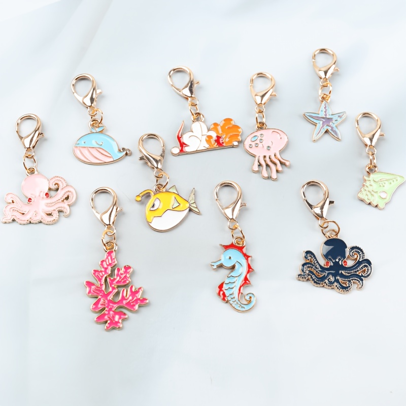 TEMU 10pcs Lobster Clasp Octopus, Jellyfish, , Conch, Starfish, Seahorse, , Coral Keychain Set, Small Bag Pendant, Clothing Backpack Decoration, Car