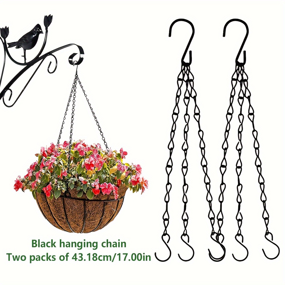 

2pcs Black Metal Hanging Chains With S-hooks, Contemporary Style, Rust-proof And Durable For Outdoor And Indoor Plant Baskets, Bird Feeders, Lanterns, And Wind Chimes Decor