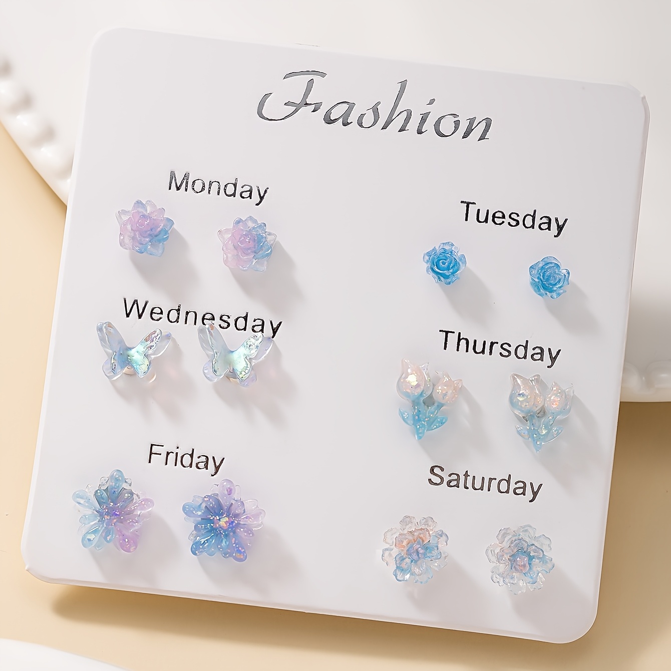 1 Set Of 6 Pairs Of Fashionable Blue Cute Elegant Style Flower Rose Earrings For Women, Suitable For Daily Wear, Holiday Gift, Multi-piece Set