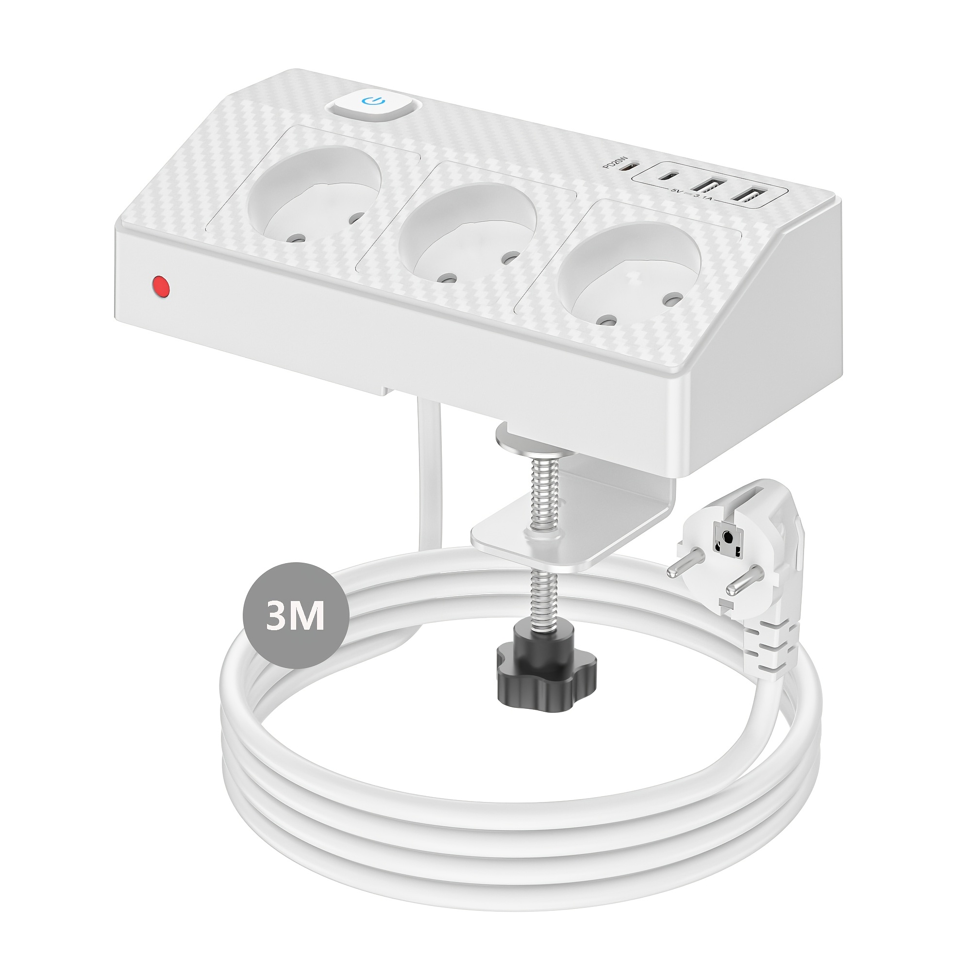 Desktop Power Socket 7-in-1, Eu Power Socket, Usb-c Pd 20w & Usb-a Qc 18w, 1050j Overvoltage Protection And Hole-less Desktop Power Strip, /2m Cables For