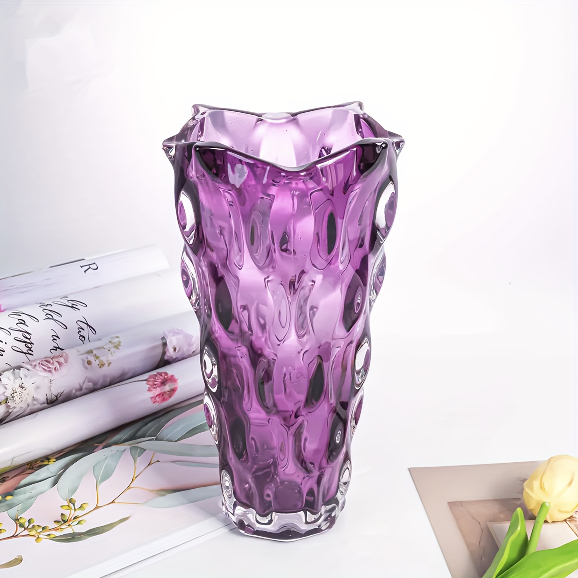 

1pc Glass Vase, Super Beautiful Irregular Striped Glass Vase Decoration For Home Table, Living Room, Office, Wedding, Holiday Party, Handmade Decorative Vase, Home Decorations