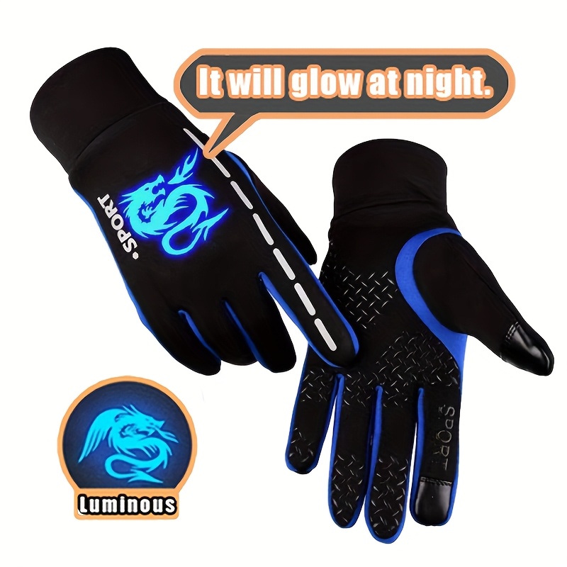 A Pair of Gloves Designed for Autumn And Winter, Featuring Separate Fingers for Skiing. These Glow-In-The-Dark Gloves Are Suitable for Both Boys And Girls, with Stylish Patterns That Shine at Night And a Plush Interior. Ideal for Everyday Wear And O