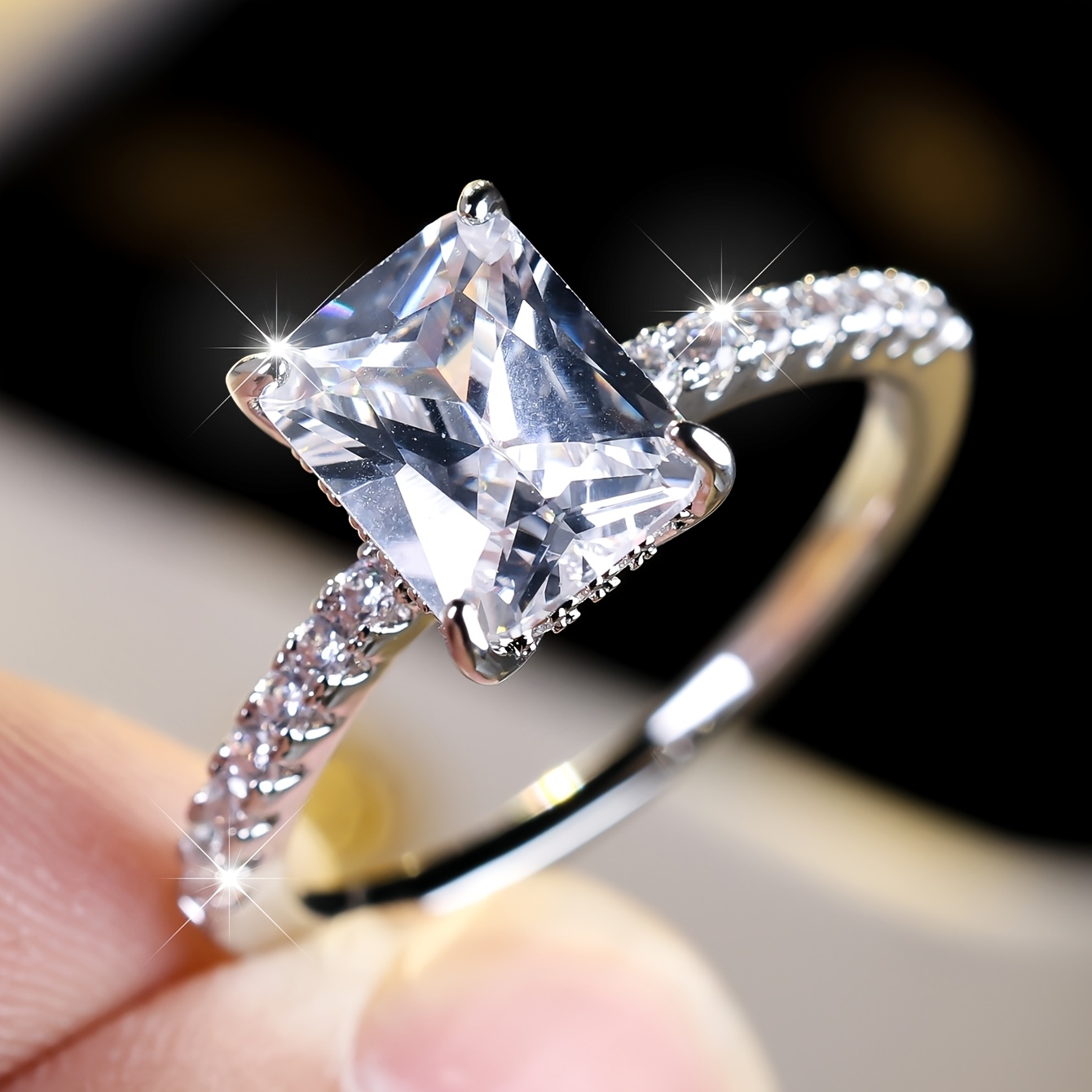 Women's Classic Rectangular Synthetic Zirconia Ring