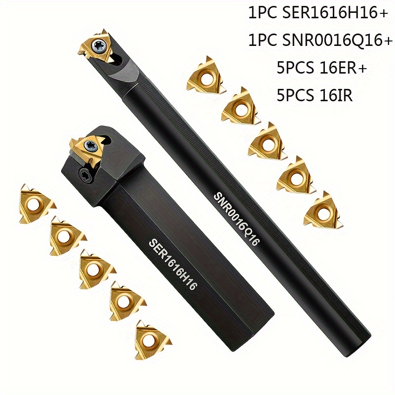 Image of 2pcs Arbors+10pcs Blades Ser1616h16, Snr0016q16, Rotary Cutter, Cnc Turning Tool, 16er, 16ir, Cemented Carbide Thread Blade, Suitable For: Cylindrical And Inner Hole Thread .