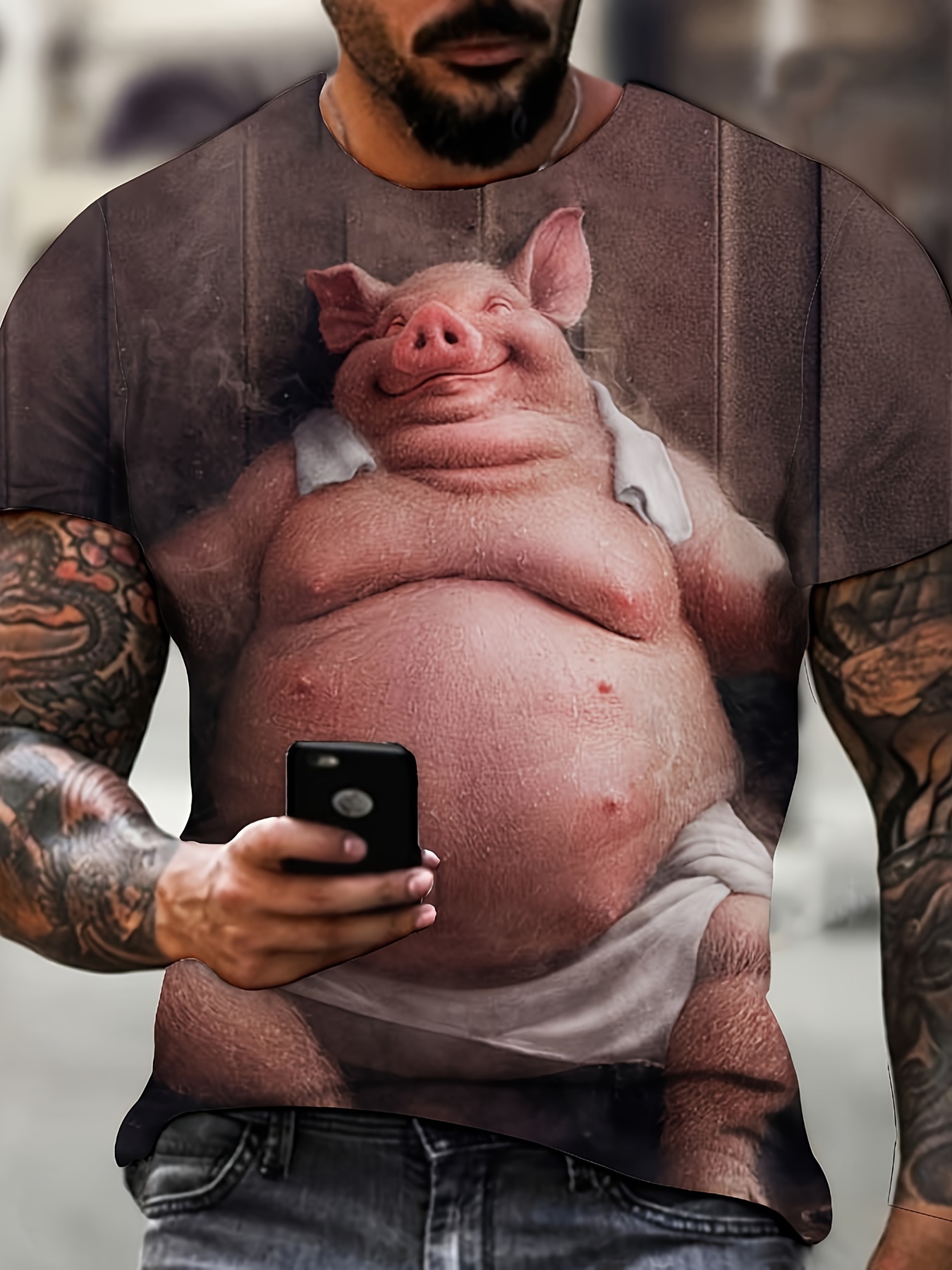 Plus Size Men's 3D Pig Graphic Print T-shirt Funny Tees For Summer, Men's  Clothing