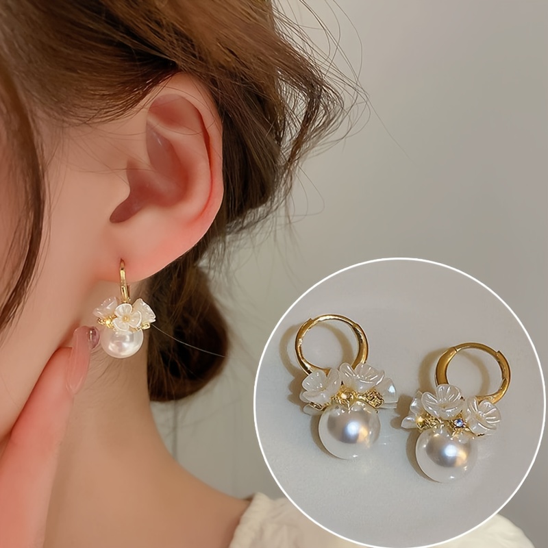 TEMU 1 Pair Elegant And Flower Pendant Earrings, Perfect For Casual Wear Or Wedding, Anniversary Party Occasions, For