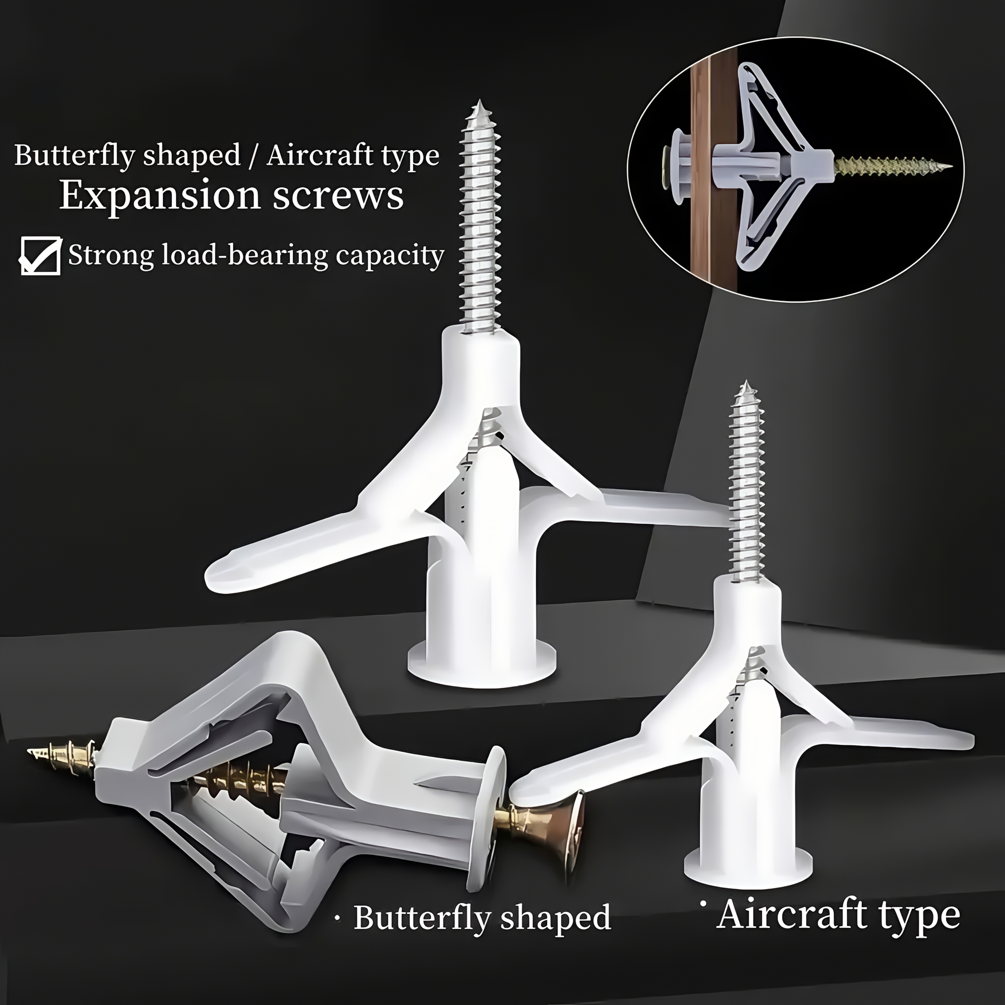 240/120 piezas, kit de montaje en pared universal - Anclajes de nailon de estilo mariposa/aeroplano, conjunto de fijadores gris/blanco para uso en el hogar y la oficina.