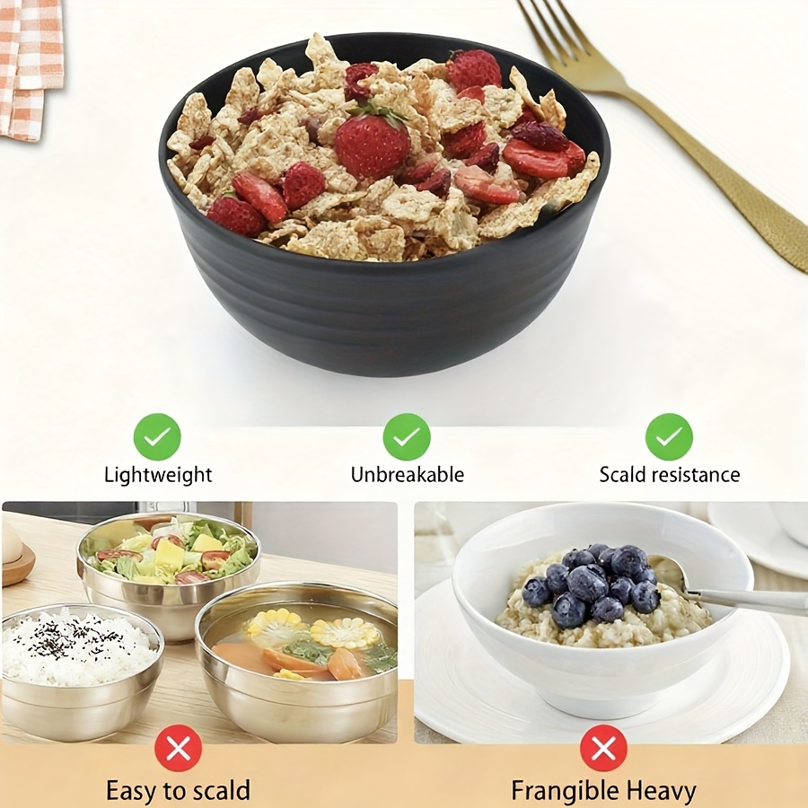 12/6pcs Black Plastic Dinner Bowl Set, Round 26oz, Kitchen Unbreakable Bowls, Perfect for Home Kitchen Restaurant Cafeteria, Microwave Safe, Dishwasher Safe, Salad Soup Ramen Snacks Rice, Reusable Salad Bowl Set, Lightweight Durable Easy To Clean St