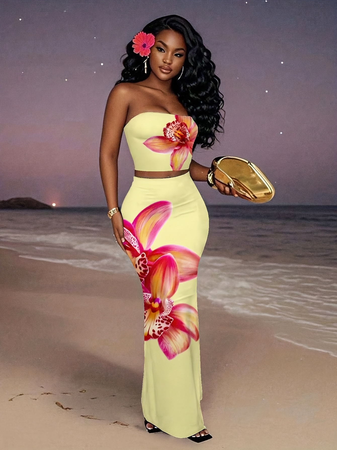 chinese dress ladies Printed Tie Back Cropped Top and Maxi Skirt Set – Signed, Madeline main image 0