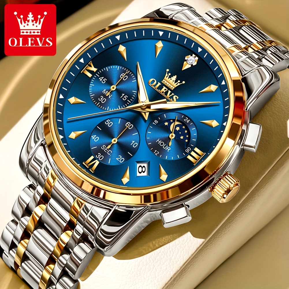   premium brand authentic luxury mens quartz   stainless steel watch for men with luminous hands and moon phase chronograph for young men Product details 2