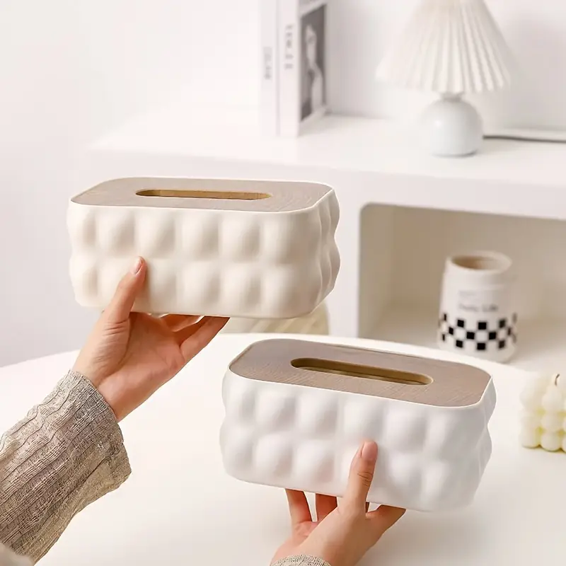 modern white acrylic tissue box with spring loaded lid like cover portable tissue dispenser for bathroom office home minimalist square plastic touch operation cordless tissue organization tissue holder bathroom tissue holder for table Product details 1