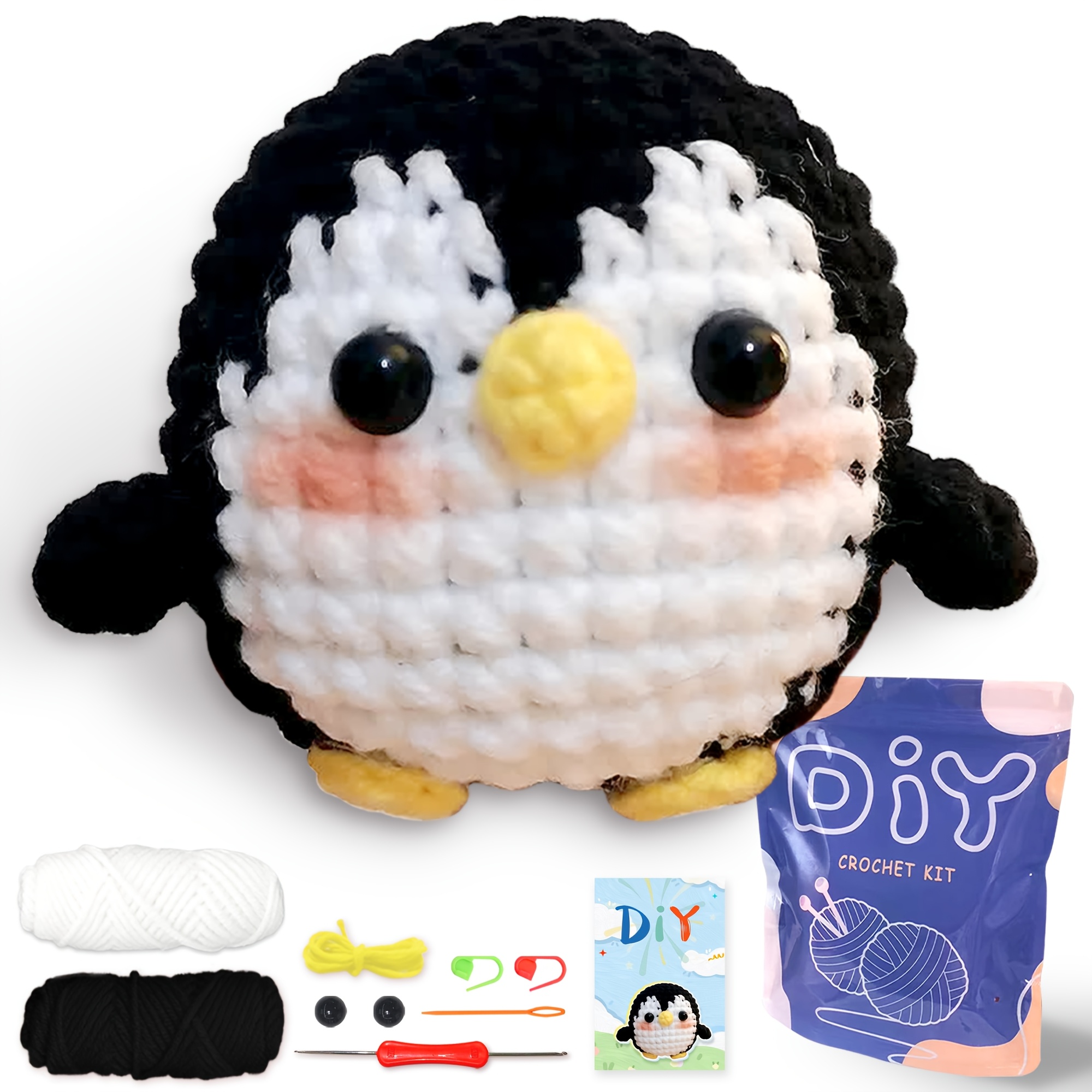 

1set New Crochet Material Package Contains English Manual, Beginner Crochet Yarn Kit For Adults, Knitting Handmade Diy Cartoon Doll For Beginners Penguin