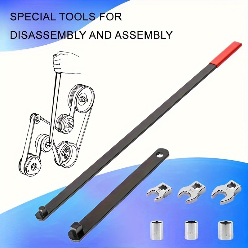 

Car Belt Tensioner Wrench Set With Extended Handle, Steel, Automotive Belt Tensioning And Removal Tool Kit