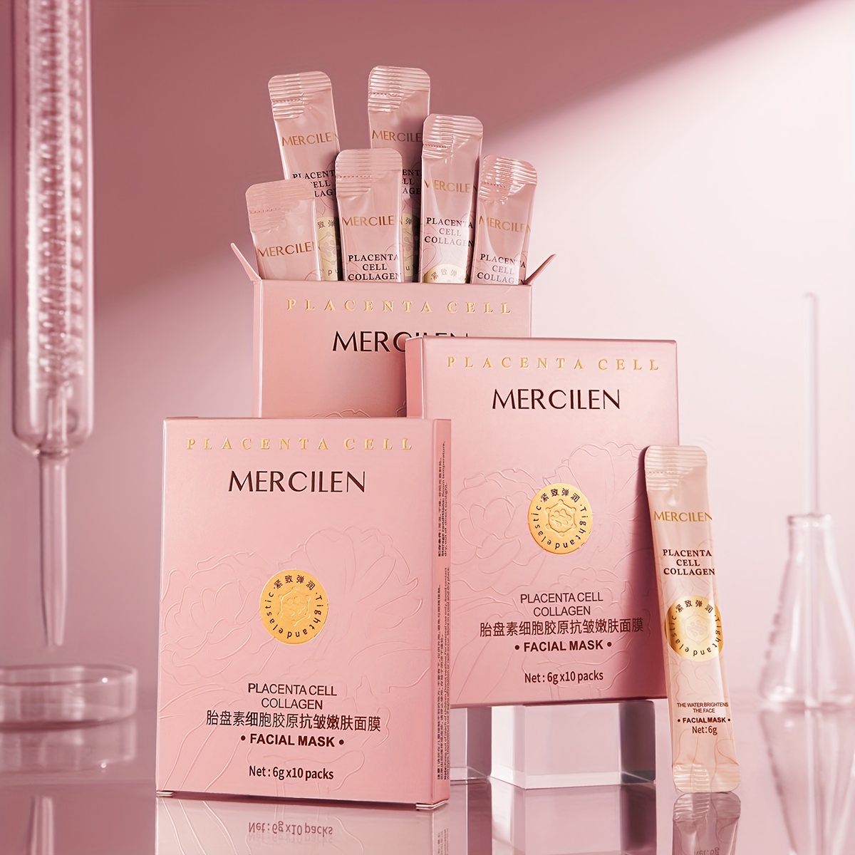 Mască de hidratare pentru somn cu colagen din celule de placentă 6g*10 buc, conținând acid hialuronic, colagen, scualan vegetal, hidratantă pentru pielea feței, machiaj, aspect mai tânăr al pielii, potrivită pentru toate tipurile de piele, esențială pentru călătorii