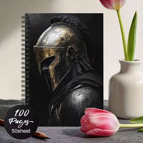 1pc 2d flat spiral notebook black and helmet spiral coil lined a5 notebook back to gift student notepad fantasy illustration stationery suitable for back to student notebooks