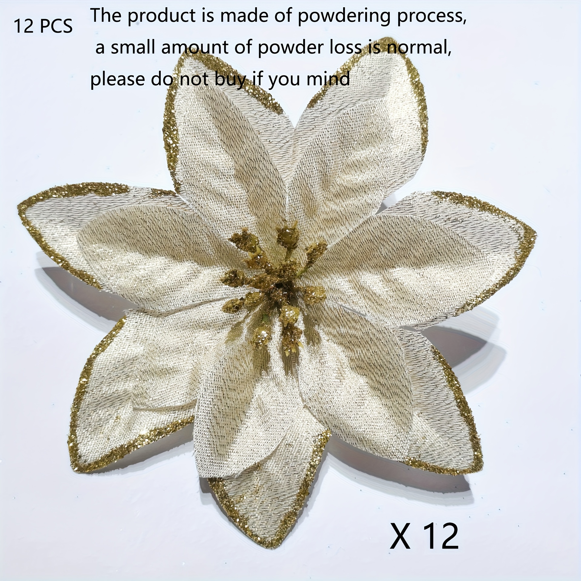 TEMU 12pcs Christmas Ornaments Christmas Artificial Flowers Christmas Poinsettia Flowers Artificial Glitter Poinsettia Flowers Decoration Ornaments