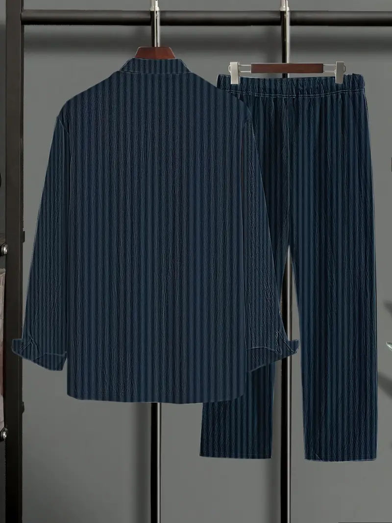 2pcs mens geometric suit style long sleeve button shirt with turn down collar print pants details 2