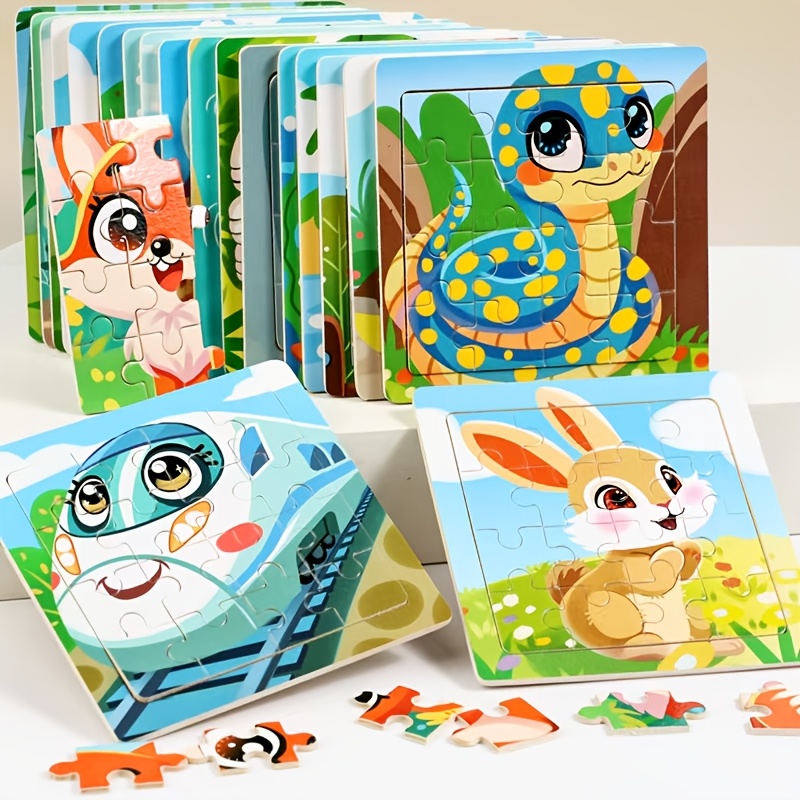 4-Pack Wooden Jigsaw Puzzles Animal Vehicle Theme