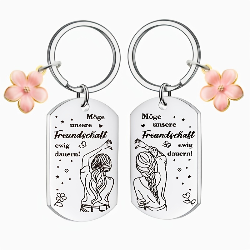 E-shop 2er-Pack Schwestern-Freund-Schlüsselanhänger mit Blumen-Verzierungen, und einfach, geeignet als Geburtstags, Party- oder Abschlussgeschenk für